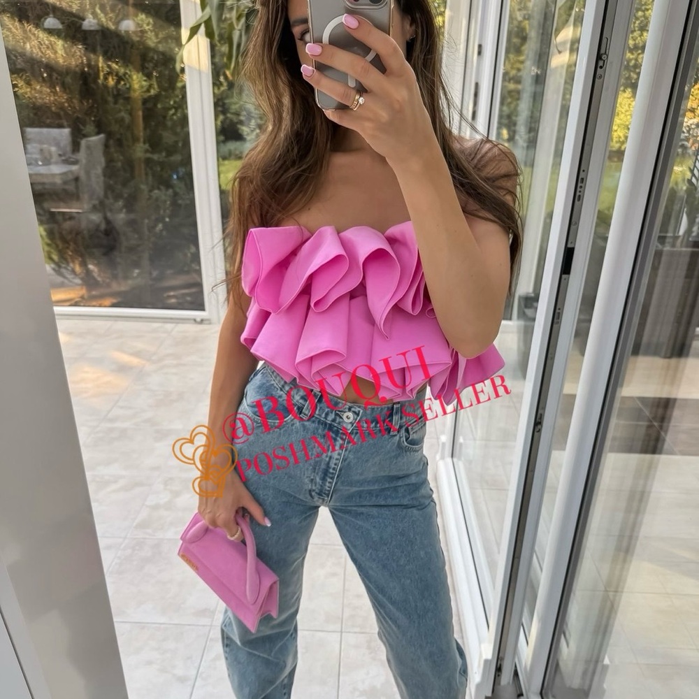 Zara Pink Ruffle Strapless Top